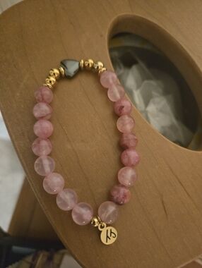 Tjazelle Limited Edition Gold Accent Pink Beaded Stretch Bracelet - Brand: